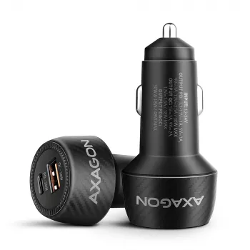 Carregador de automóvel AXAGON PWC-PQ48, 48 W, USB-C (PD3.0) + USB-A (QC4+), entrada 12–24 V, preto