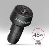 Carregador de automóvel AXAGON PWC-PQ48, 48 W, USB-C (PD3.0) + USB-A (QC4+), entrada 12–24 V, preto