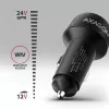Carregador de automóvel AXAGON PWC-PQ48, 48 W, USB-C (PD3.0) + USB-A (QC4+), entrada 12–24 V, preto