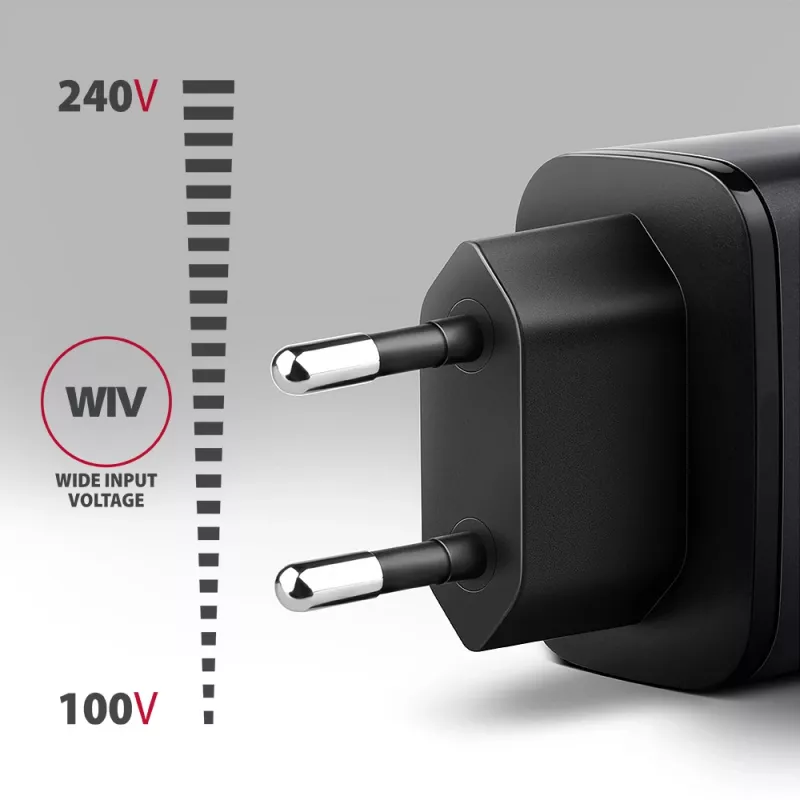 Fonte de alimentação AXAGON ACU-PQ67, 67W, PD3.0 + QC4+, 1x USB-C + 1x USB-A, 100–240V, cinzento/preto