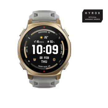Smartwatch Amazfit T-rex 3 Pro 44 mm, 1,32 polegadas AMOLED 466×466, 16 GB, 64 MB RAM, GPS, Wi‑Fi, à prova de água até 45 m, caixa dourada, bracelete de silicone cinzento