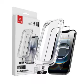 Protetor de ecrã em vidro temperado Crong EasyShield 2-Pack Full Glue para iPhone 16e / iPhone 14 / iPhone 13 / iPhone 13 Pro, aluminossilicato, brilhante