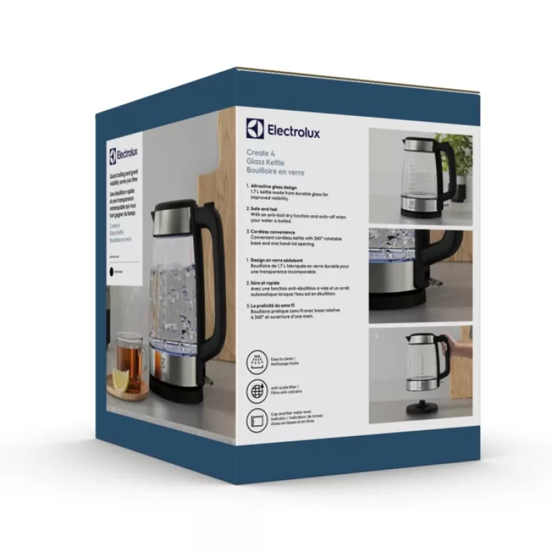 Chaleira elétrica Electrolux E4GK1-4GB 1,7 L 2200 W preto, aço inoxidável, transparente