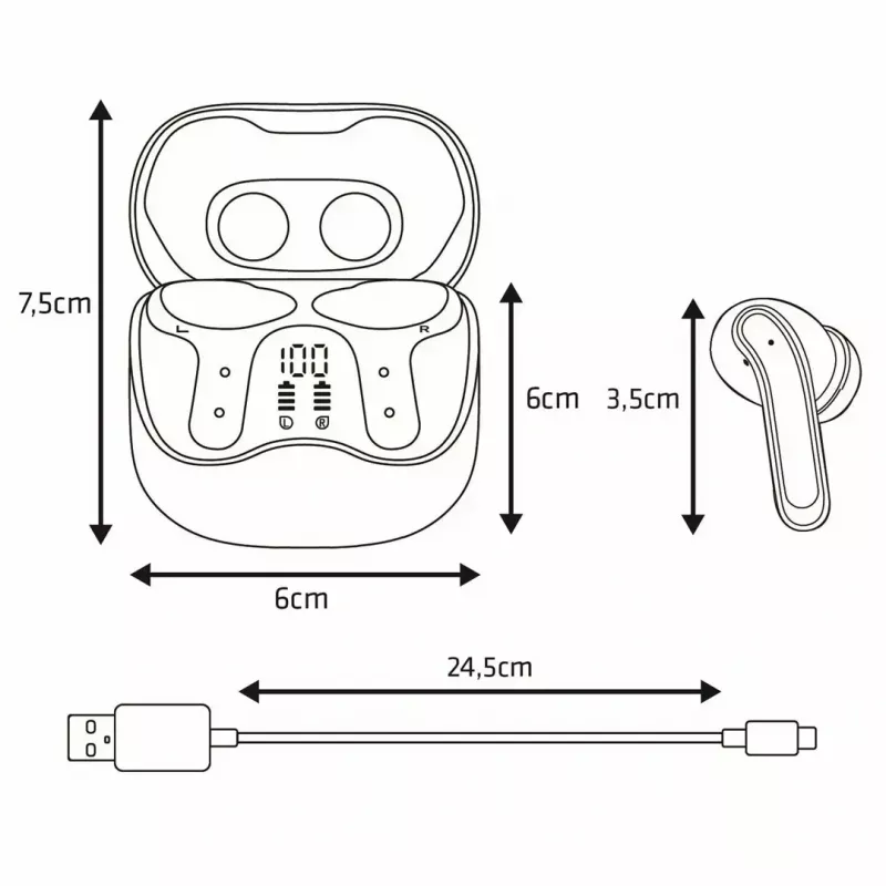 Auscultadores in-ear sem fios Audiocore AC591 PRO — ANC híbrido, ENC, 6 microfones, carregamento USB‑C, até 9 h de reprodução, compatível com Tuya, preto