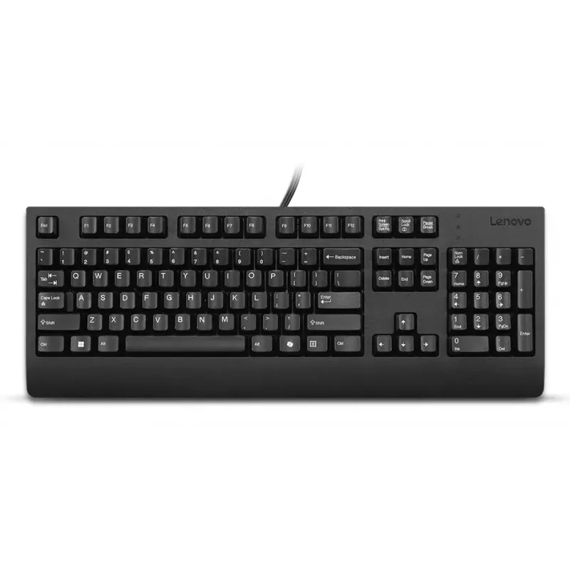 Teclado USB com fio de tamanho completo Lenovo 4Y41R64588 — inglês dos EUA, 104 teclas, interruptores de pistão, cabo de 2 m, preto
