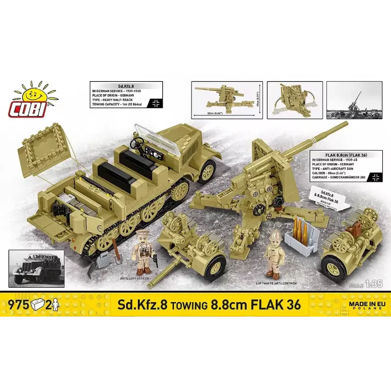 Cobi Blocks Sd.Kfz.8 com 8,8 cm Flak 36 conjunto de construção, 975 peças