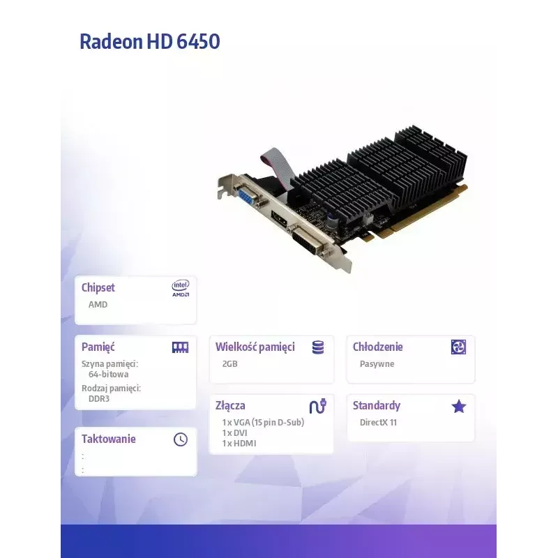 Placa gráfica AFOX Radeon HD 6450 2 GB DDR3 64-Bit DVI HDMI VGA Low Profile Passiva AF6450-2048D3L9-V2