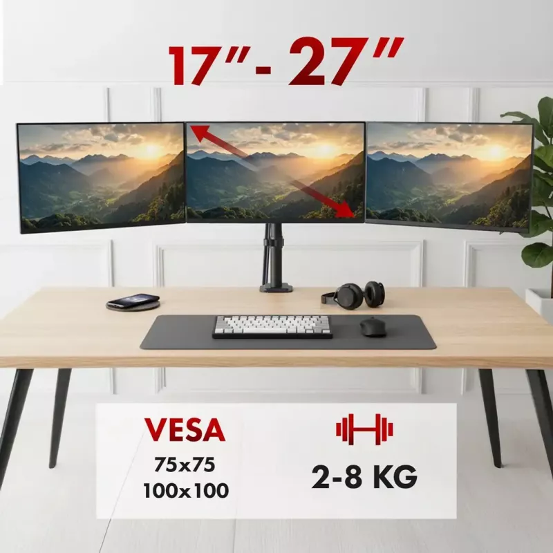 Suporte para monitor MACLEAN MC-137 — mola a gás, para 3 monitores 17