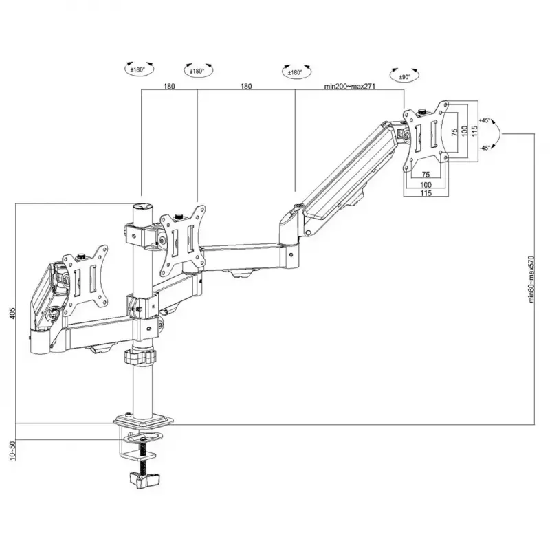 Suporte para monitor MACLEAN MC-137 — mola a gás, para 3 monitores 17