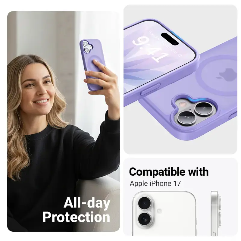 Capa Crong Hybrid Matte Magnetic MagSafe para iPhone 17 — lavanda translúcida, PC+TPU