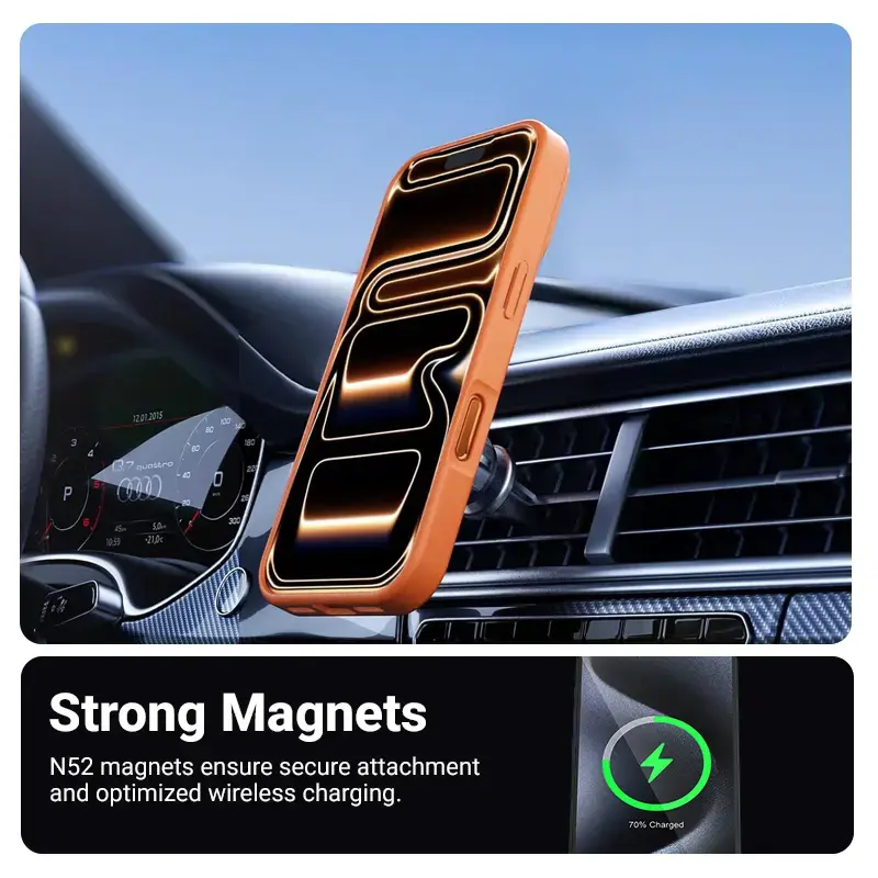 Capa Crong Hybrid Matte Magnetic MagSafe para iPhone 17 Pro — PC+TPU, laranja translúcido