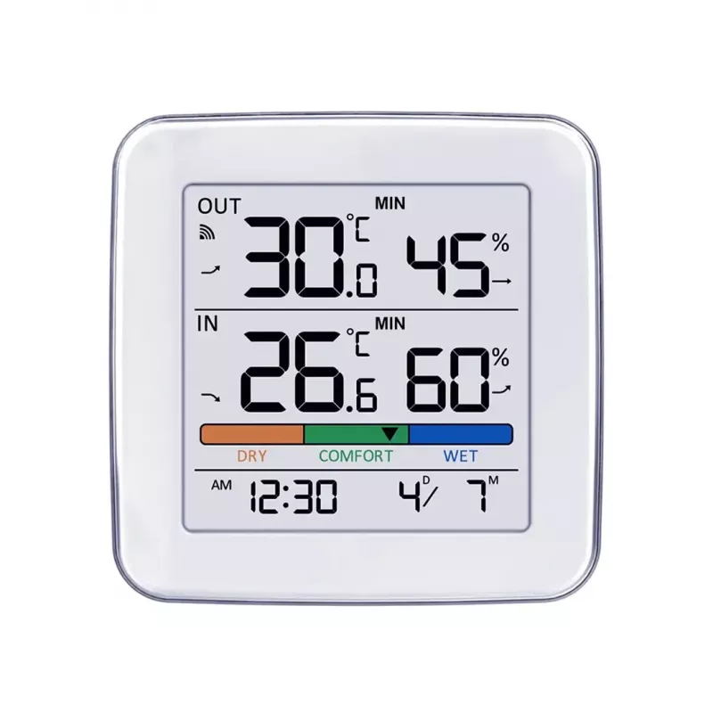 Estação meteorológica sem fios GreenBlue GB169 — temperatura e humidade interior/exterior, relógio, alarme, alcance até 60 m, °C/°F selecionável