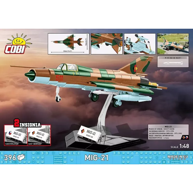 Kit de modelismo Cobi MiG-21 396 peças – conjunto de construção Cobi Blocks