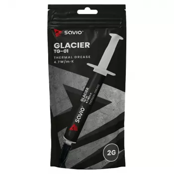 Pasta térmica SAVIO TG-01 2G — condutividade térmica 4,7 W/m·K, 2 ml, cinzento/preto