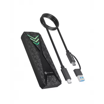 Caixa ICY BOX para SSD M.2 NVMe com USB 3.2 Gen 2 Type-C e iluminação RGB