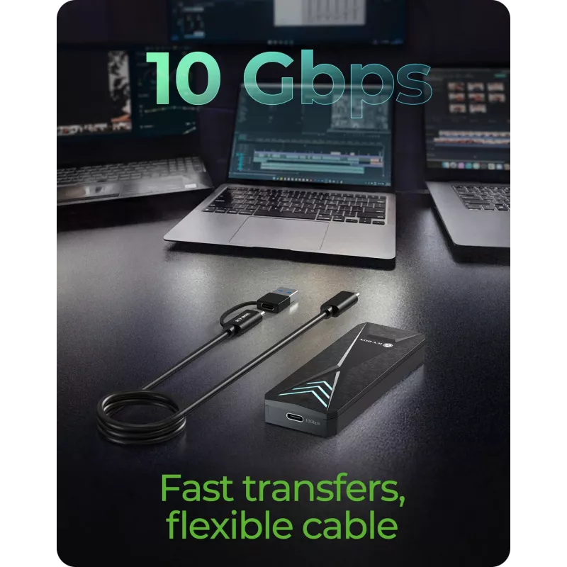 Caixa ICY BOX para SSD M.2 NVMe com USB 3.2 Gen 2 Type-C e iluminação RGB