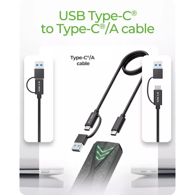 Caixa ICY BOX para SSD M.2 NVMe com USB 3.2 Gen 2 Type-C e iluminação RGB