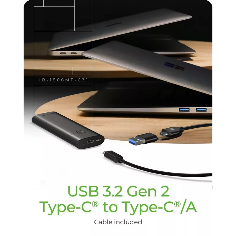 Caixa ICY BOX para M.2 NVMe com USB 3.2 Gen 2 Type-C, caixa para SSD, M.2, PCI Express, 10 Gbit/s, Hot-Swap, preta