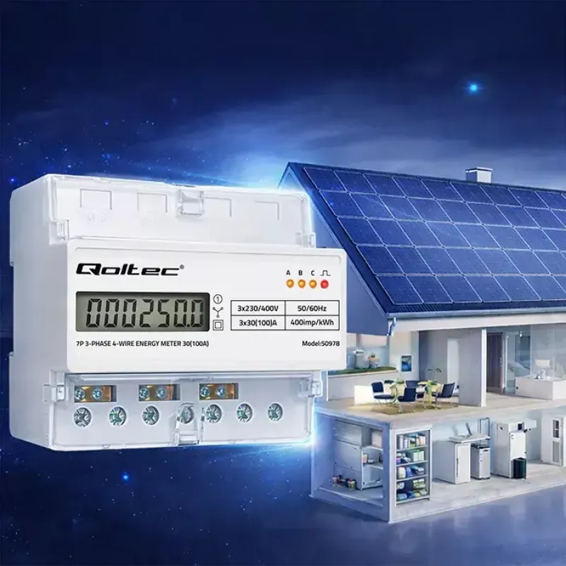 Contador de energia trifásico para calha DIN QOLTEC 50978 — 400 V, 100 A