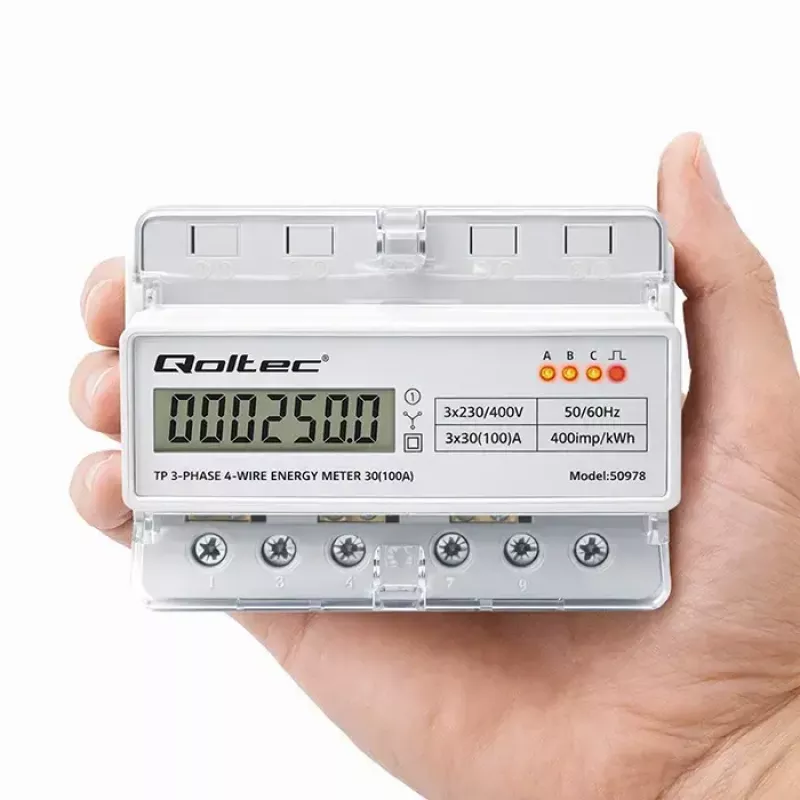 Contador de energia trifásico para calha DIN QOLTEC 50978 — 400 V, 100 A
