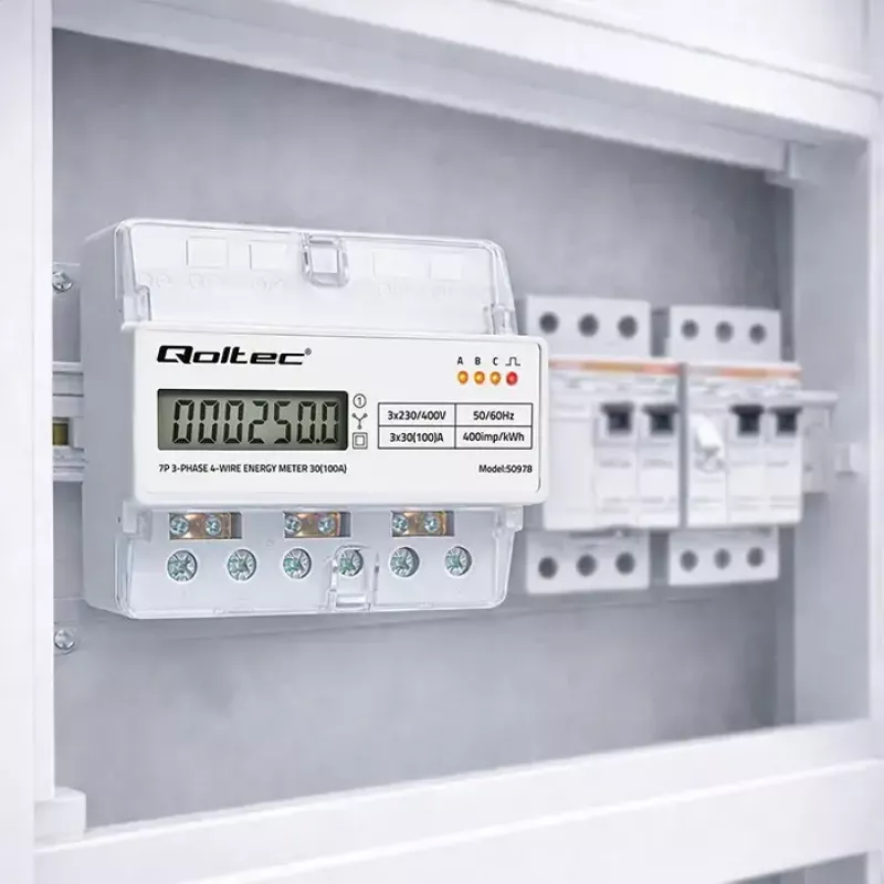 Contador de energia trifásico para calha DIN QOLTEC 50978 — 400 V, 100 A