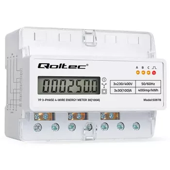 Contador de energia trifásico para calha DIN QOLTEC 50978 — 400 V, 100 A