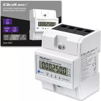 Contador de energia trifásico QOLTEC 50980 — 400 V, 100 A com reset