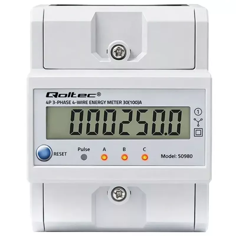 Contador de energia trifásico QOLTEC 50980 — 400 V, 100 A com reset