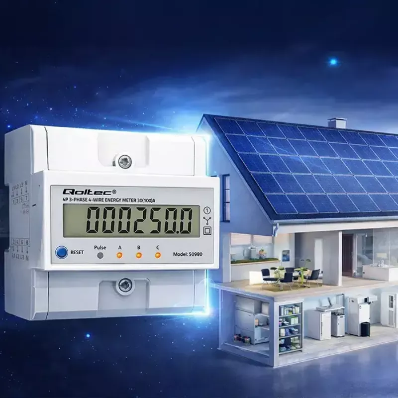 Contador de energia trifásico QOLTEC 50980 — 400 V, 100 A com reset