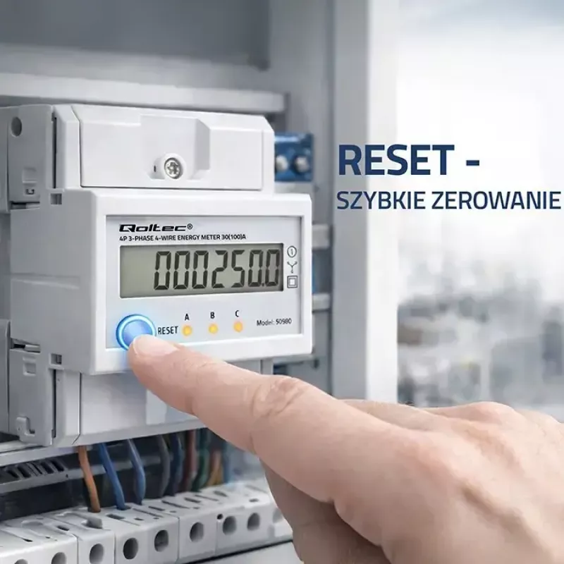 Contador de energia trifásico QOLTEC 50980 — 400 V, 100 A com reset