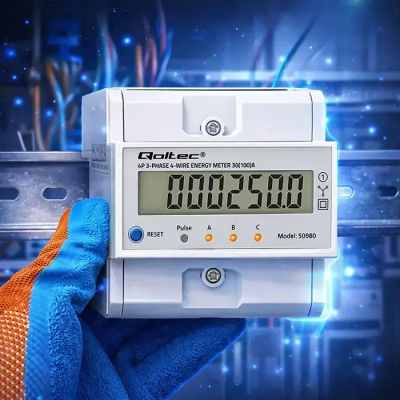 Contador de energia trifásico QOLTEC 50980 — 400 V, 100 A com reset