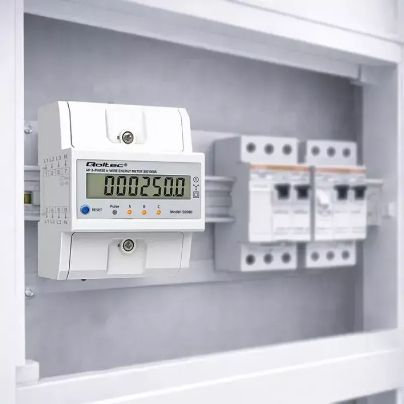 Contador de energia trifásico QOLTEC 50980 — 400 V, 100 A com reset