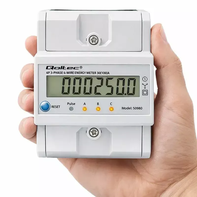 Contador de energia trifásico QOLTEC 50980 — 400 V, 100 A com reset