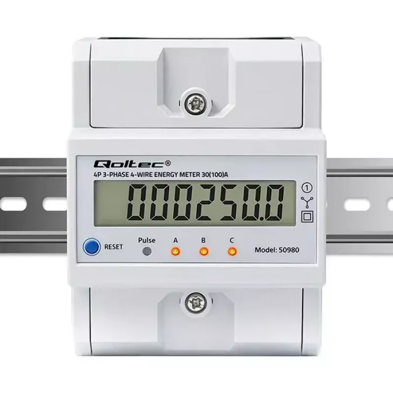 Contador de energia trifásico QOLTEC 50980 — 400 V, 100 A com reset