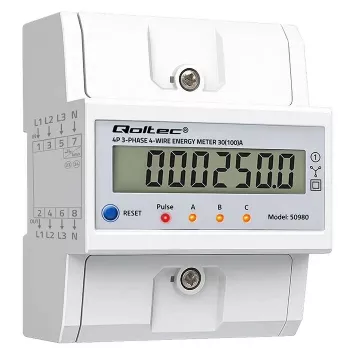 Contador de energia trifásico QOLTEC 50980 — 400 V, 100 A com reset
