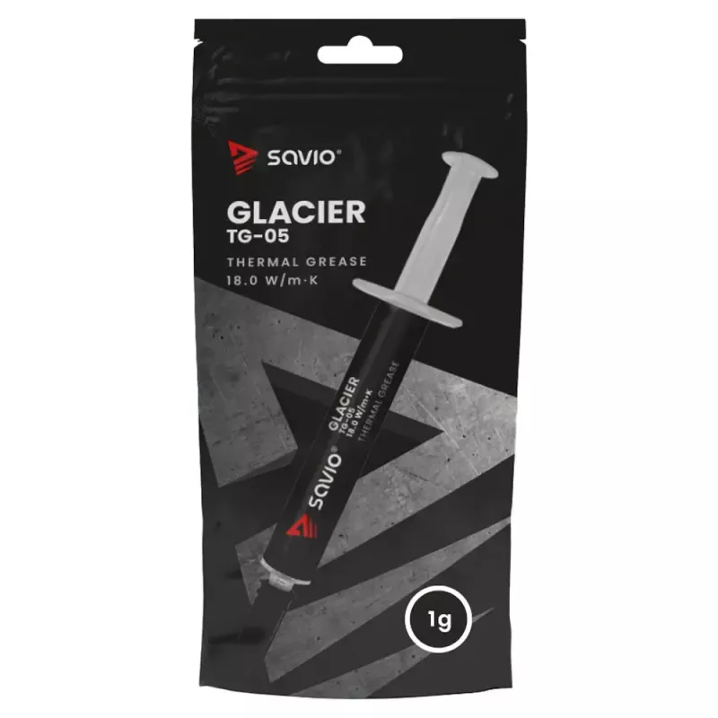 Pasta térmica SAVIO TG-05 1 g — condutividade térmica 18 W/m·K, cinzento, densidade 2,6 g/cm³