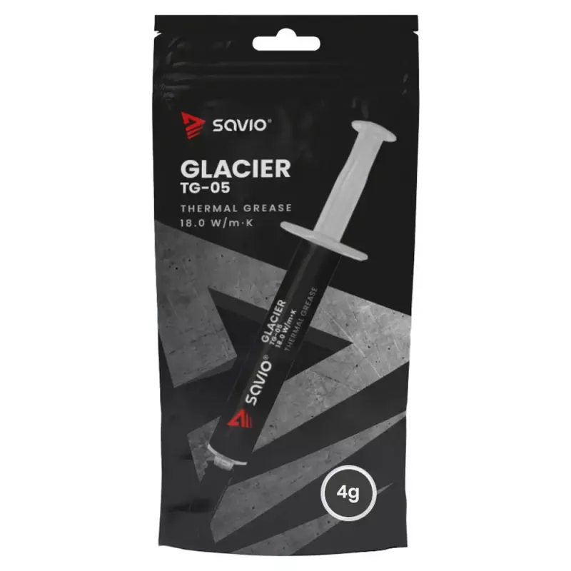 Pasta térmica SAVIO TG-05 4g — condutividade térmica 18 W/m·K, viscosidade 2,6 g/ml