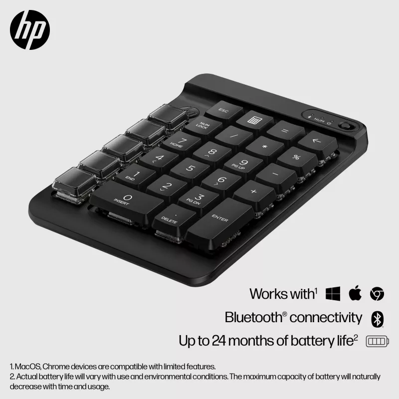Teclado numérico sem fios programável HP 430, sem fios, Bluetooth, mecânico, preto