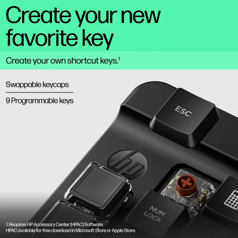 Teclado numérico sem fios programável HP 430, sem fios, Bluetooth, mecânico, preto