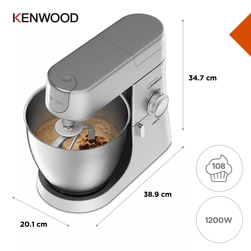 Batedeira de bancada Kenwood Chef XL KVL4110S – 1200 W, taça de aço inoxidável 6,7 L, movimento planetário, batedeira, prateado