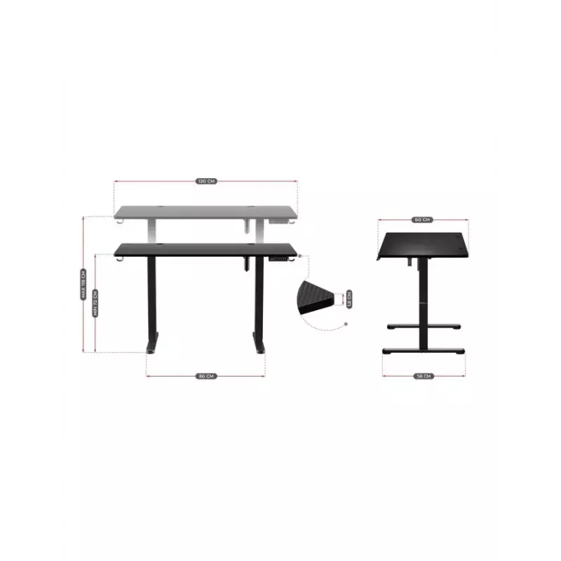 Secretária gaming reta Huzaro Hero 8.2 preta MDF retangular 1200x600 mm, altura ajustável 720–1180 mm, capacidade de carga 80 kg