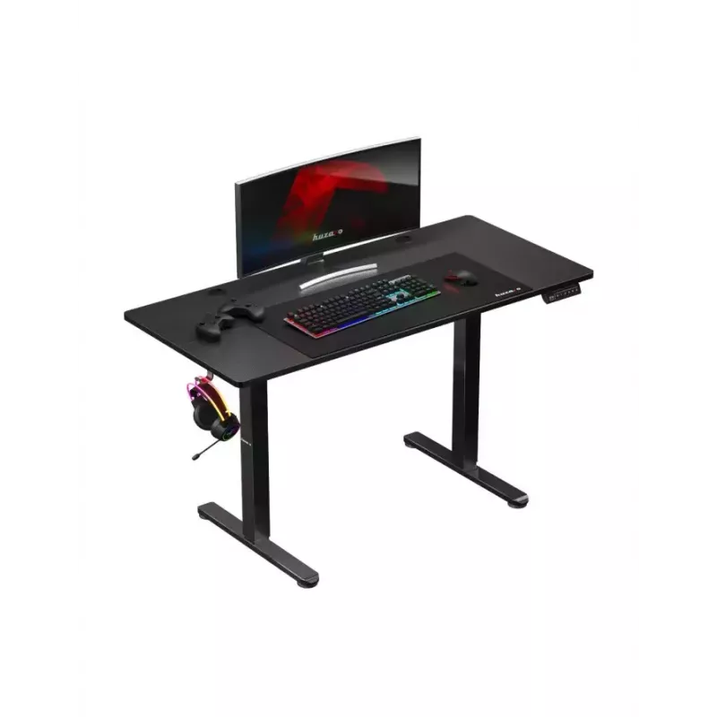 Secretária gaming reta Huzaro Hero 8.2 preta MDF retangular 1200x600 mm, altura ajustável 720–1180 mm, capacidade de carga 80 kg