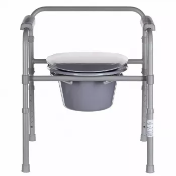 Cadeira sanitária dobrável ANTAR com braços, caixa de armazenamento, estrutura em aço, altura ajustável 35–50 cm, carga máx. 120 kg, cinzento