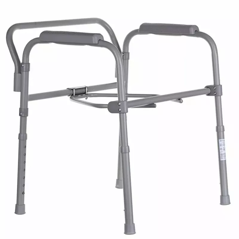Cadeira sanitária dobrável ANTAR com braços, caixa de armazenamento, estrutura em aço, altura ajustável 35–50 cm, carga máx. 120 kg, cinzento