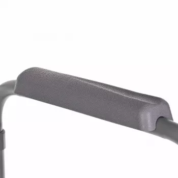 Cadeira sanitária dobrável ANTAR com braços, caixa de armazenamento, estrutura em aço, altura ajustável 35–50 cm, carga máx. 120 kg, cinzento