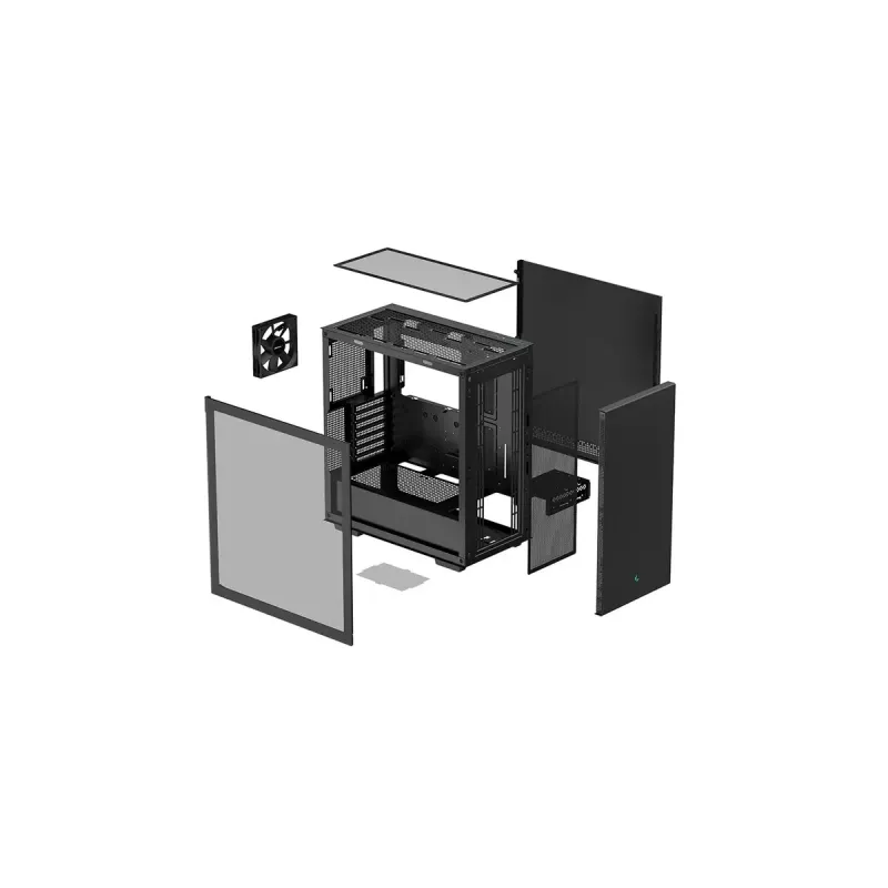 Caixa de PC DeepCool CH510 Midi Tower preta — vidro temperado, microATX/ATX, suporta radiadores de 360 mm à frente/em cima, comprimento máximo de GPU 38 cm, fonte de alimentação em baixo, 7 slots de expansão