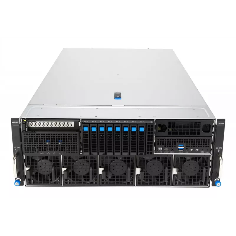 Servidor rack ASUS ESC8000A-E13 (4U) prateado – LGA 6096, AMD EPYC, DDR5, até 3 TB, 24 DIMM, 2× CPU, fonte de alimentação 3200 W