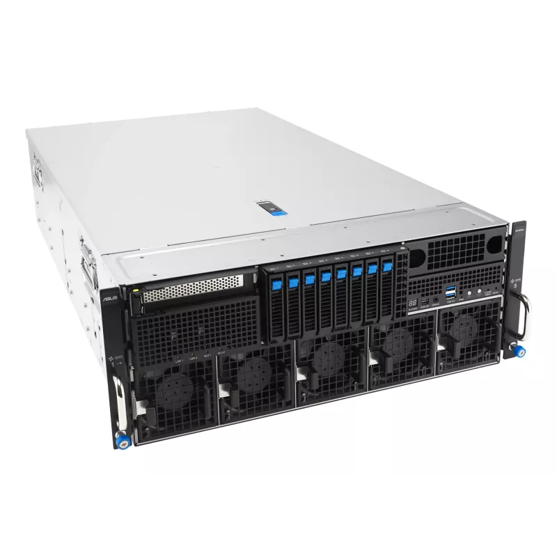 Servidor rack ASUS ESC8000A-E13 (4U) prateado – LGA 6096, AMD EPYC, DDR5, até 3 TB, 24 DIMM, 2× CPU, fonte de alimentação 3200 W