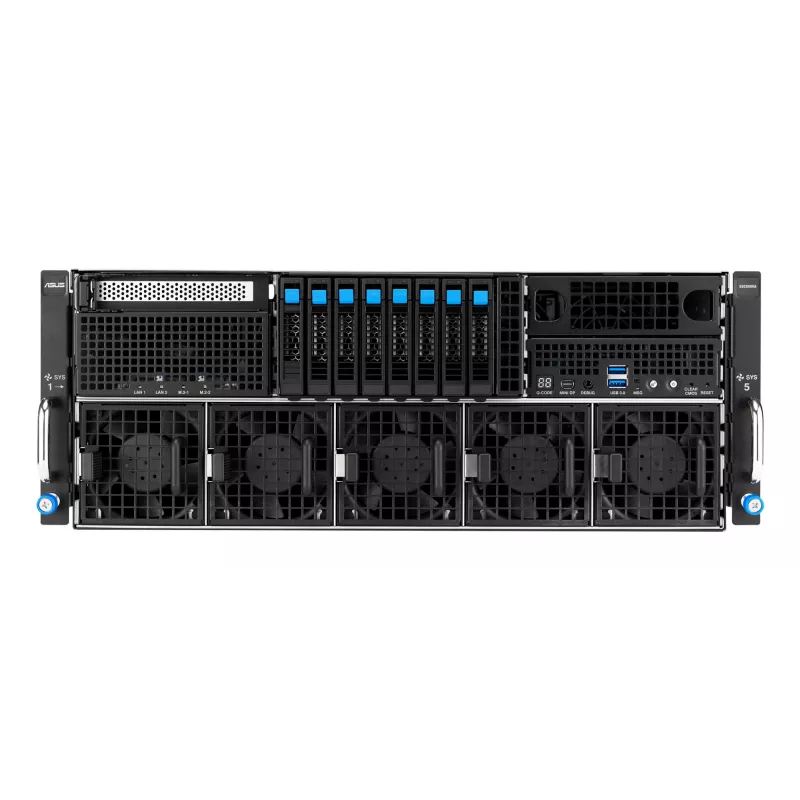 Servidor rack ASUS ESC8000A-E13 (4U) prateado – LGA 6096, AMD EPYC, DDR5, até 3 TB, 24 DIMM, 2× CPU, fonte de alimentação 3200 W