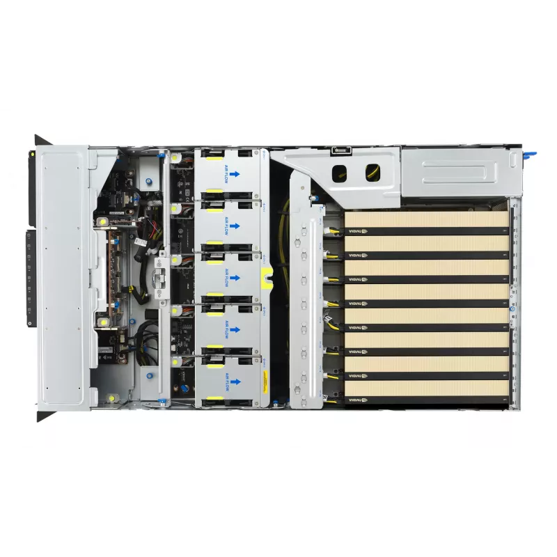 Servidor rack ASUS ESC8000A-E13 (4U) prateado – LGA 6096, AMD EPYC, DDR5, até 3 TB, 24 DIMM, 2× CPU, fonte de alimentação 3200 W